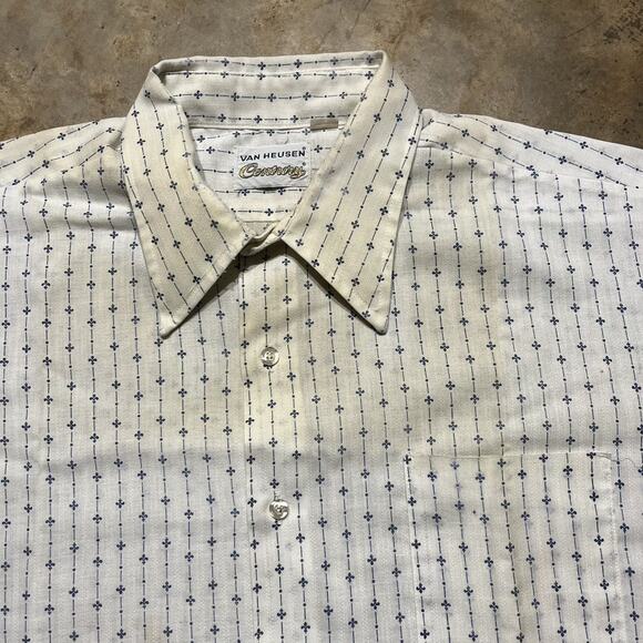 Vintage 60s Van Heusen White Pattern Button Up Shirt - Picture 2 of 3